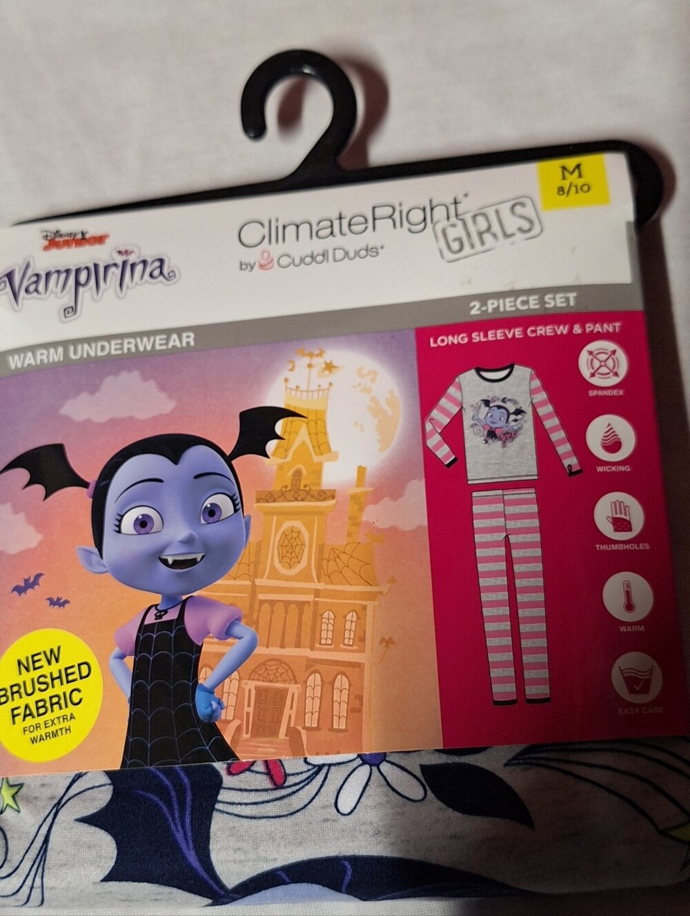 Cuddl Duds Girls Pink and White Stripe Vampirina ClimateRight Pajama Set